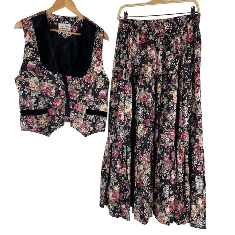 VTG Skirt Set Liza Lynn Maxi Broom Skirt With Vest SZ L (NEW Buttons
